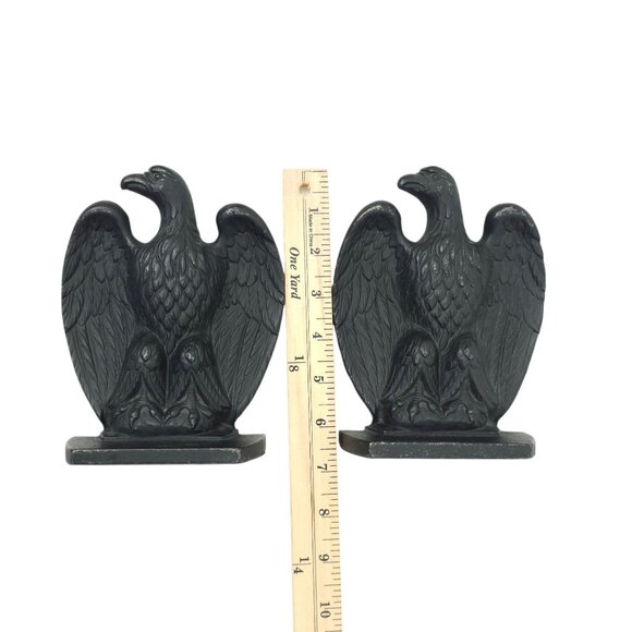 Cast Iron Eagle Bookends Pair Black Vintage Americana Heavy Patriotic Doorstop - Picture 9 of 12